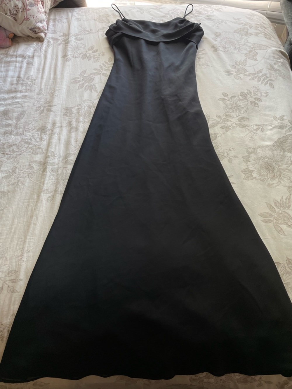 Vintage 90s Black Cowl Neck Maxi Slip Dress 8 Prom Glam Elegant Dance Evening